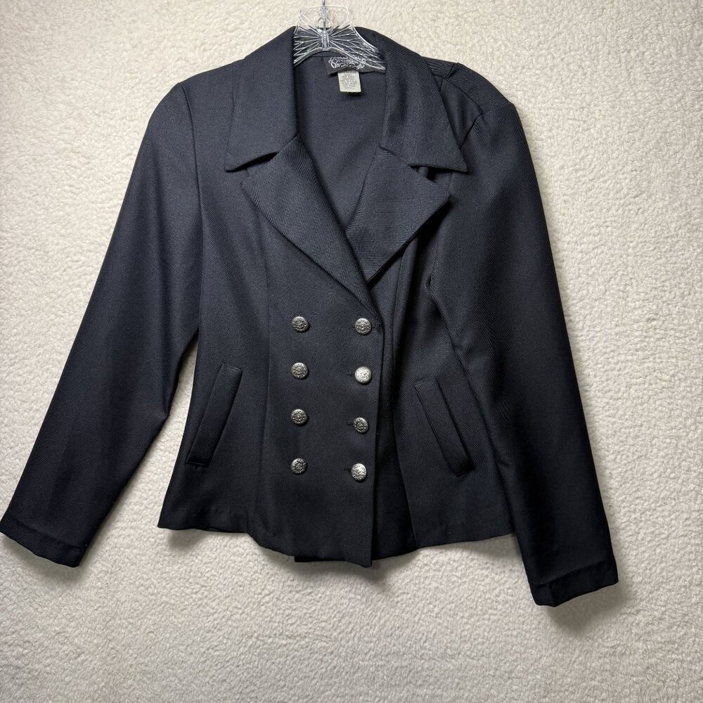 Vintage Streetwear Black Double-Breasted Blazer Jacket Women's S Silver Buttons